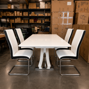 White Gloss table set - Gloss table set with four chairs