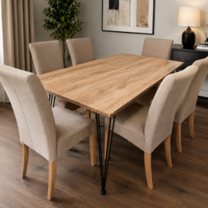 Wood table top metal legs - wood table top metal legs & six chairs